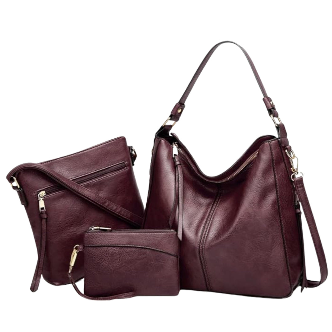 Luxury Leather 3-Piece Hobo Bag Set